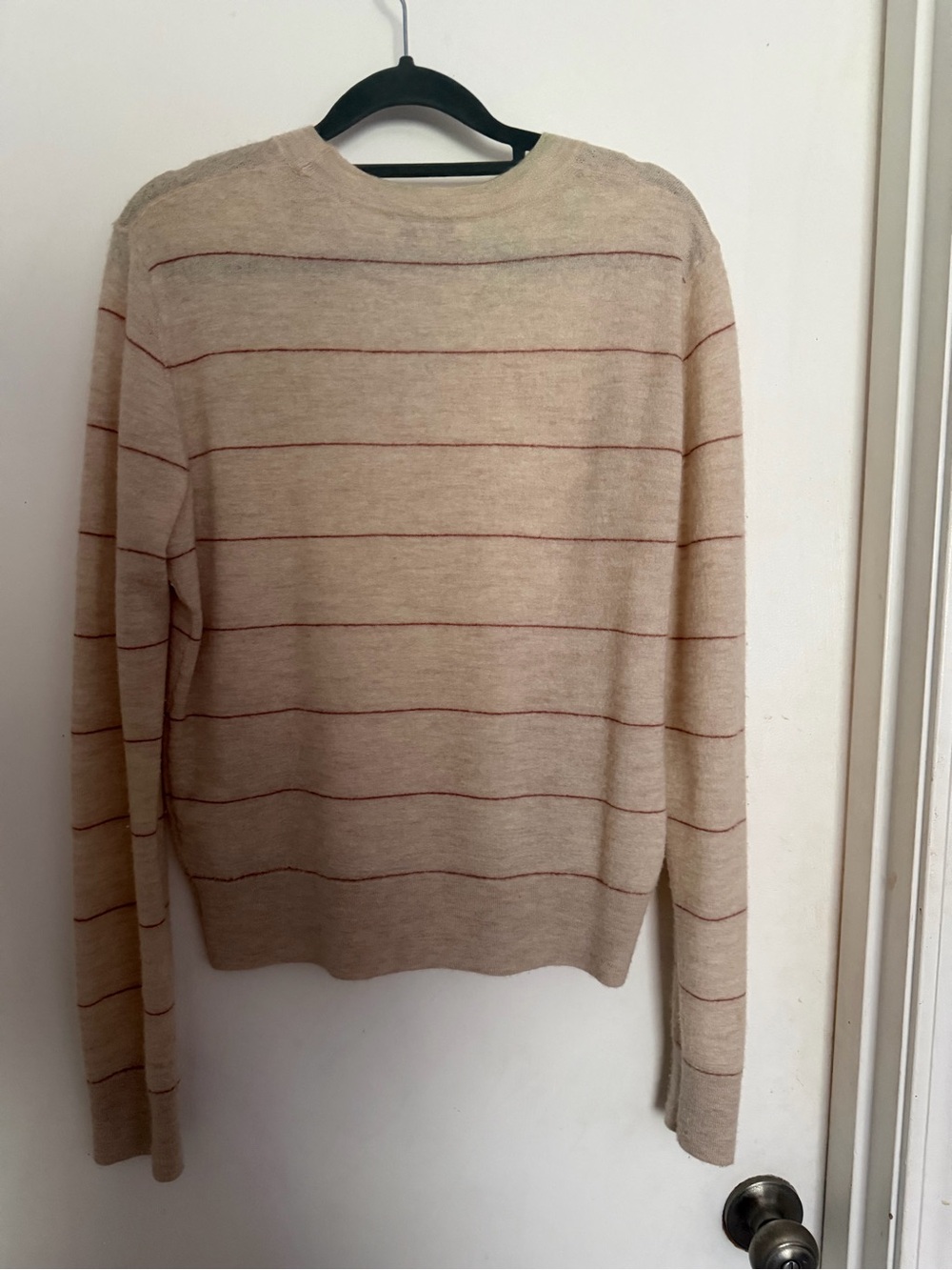 Vince Beige Crewneck Sweater with Thin Red Stripes - Picture 4 of 4